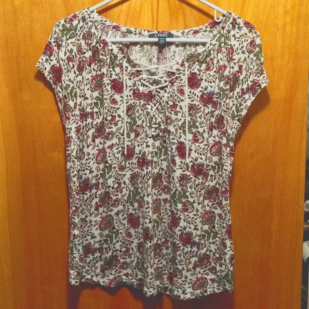 Chaps Women's Flowy Shirt/ Multi Colored Floral Print/ Sz S Petite